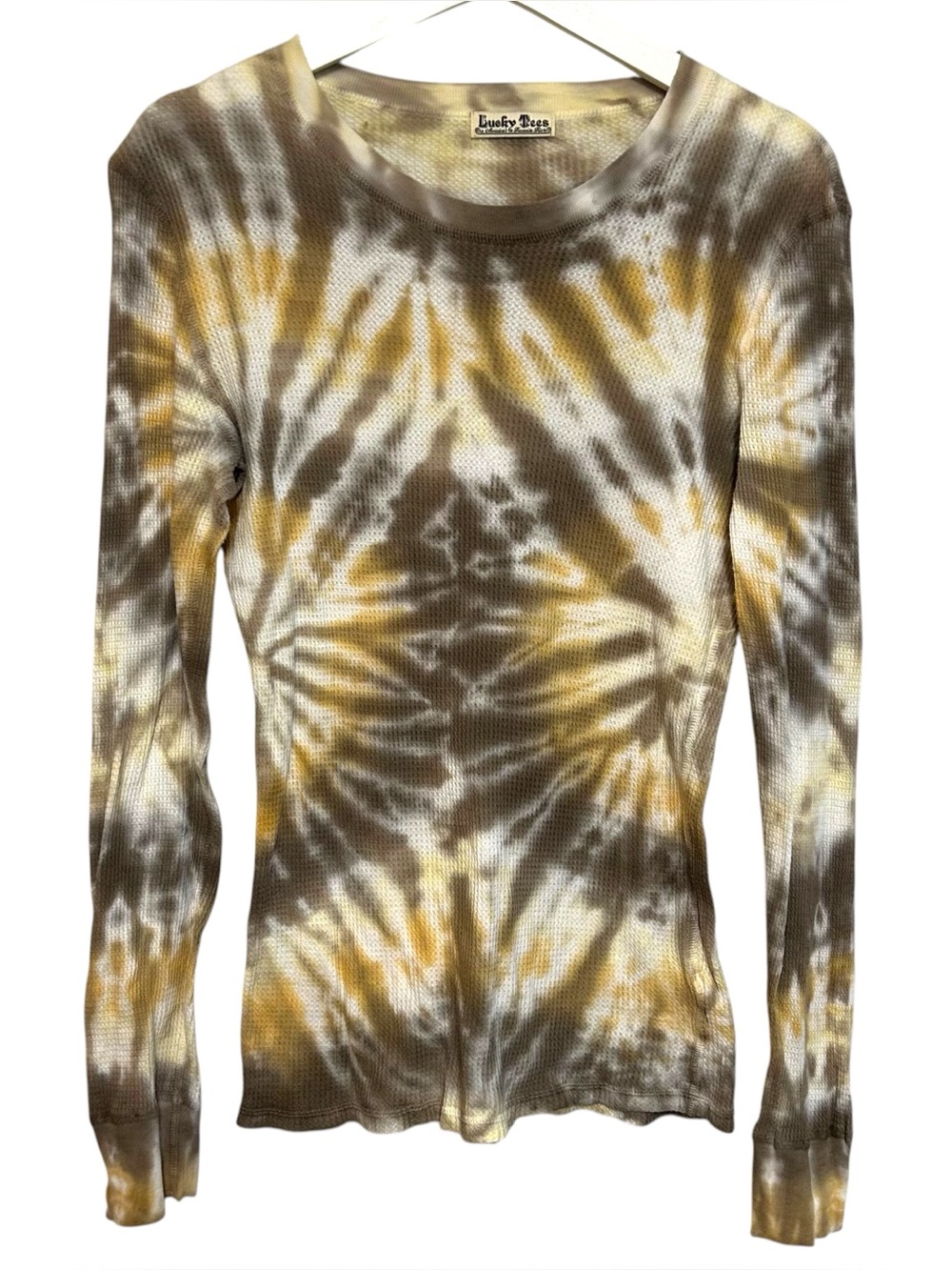 Y2K Lucky‎ brand L tie dye waffle shirt Made in USA vintage cotton indie boho